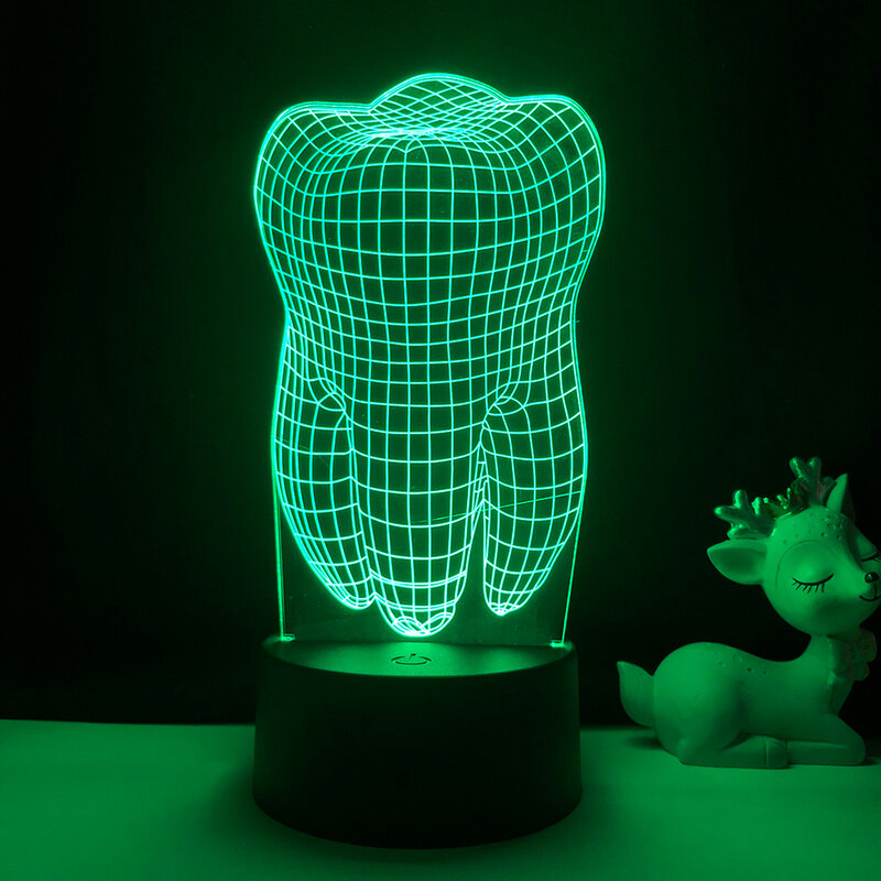 Ilusión de diente figura 3D LED luz de noche colorida niños bebé dormitorio ambiente 16 colores mesa táctil lámpara fresca como regalo para dentista