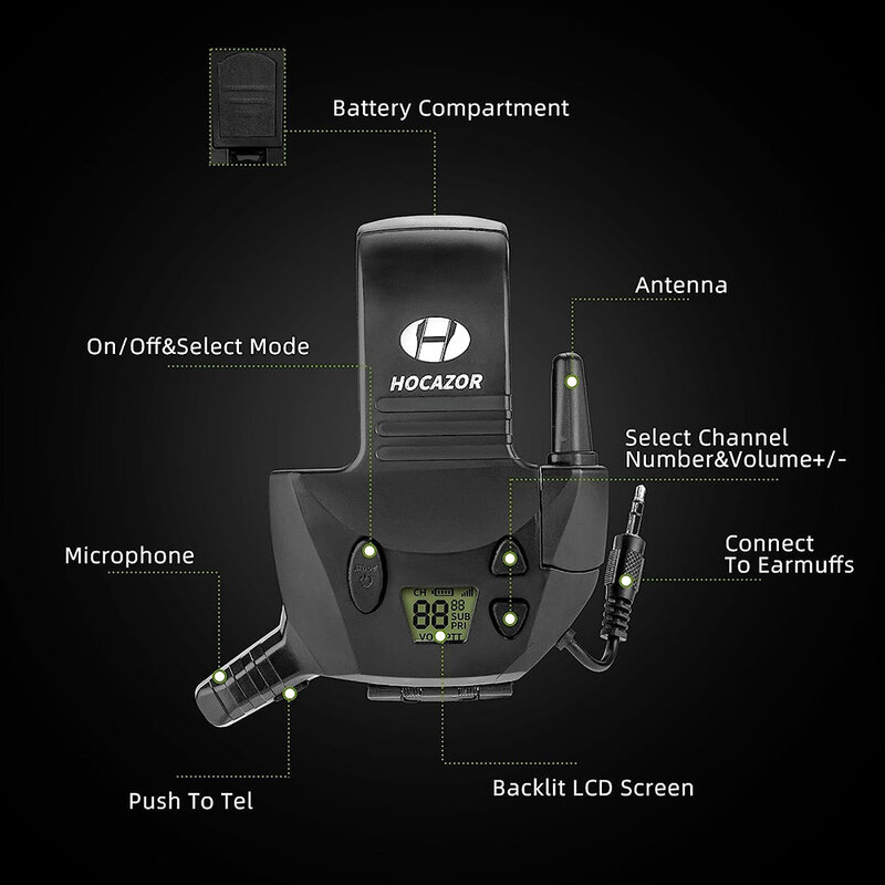 Hocazor Walkie Talkie taktische elektronische Schießen Ohren schützer externes Mikrofon Kit 3 Meilen Reichweite 22 Kanäle für die Jagd im Freien