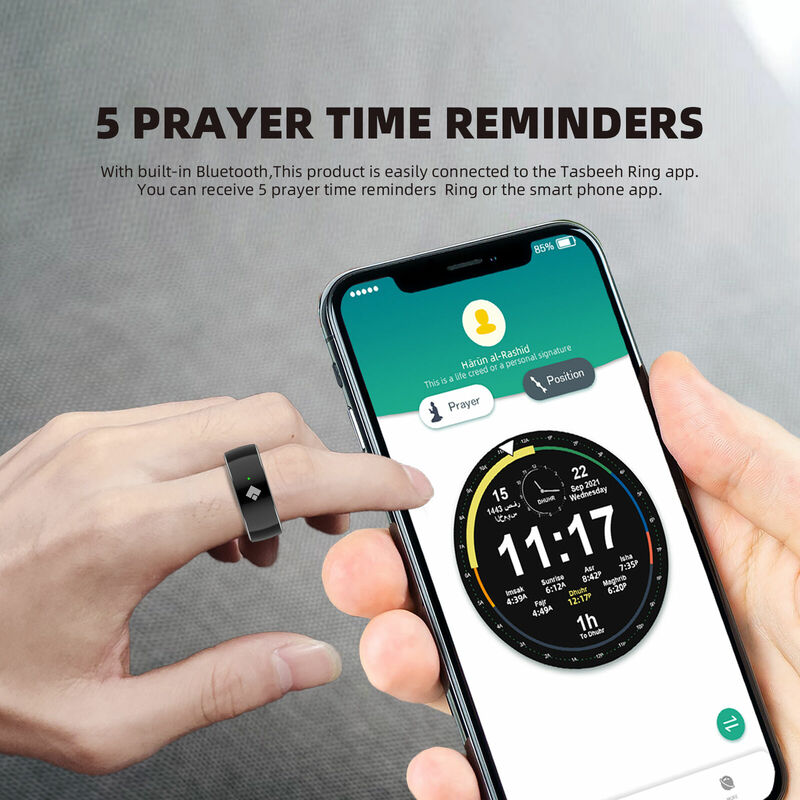 Cincin penghitung penghitungan Tasbih pintar tahan air untuk Muslim Zikr Digital Tasbeeh 5 pengingat waktu doa cincin kompatibel