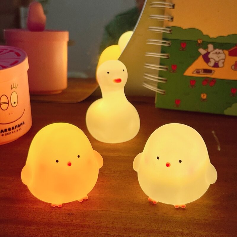 LED cartoon chick lâmpada para bebê, Soft Duck Night Light, luz animal, pequeno, novo