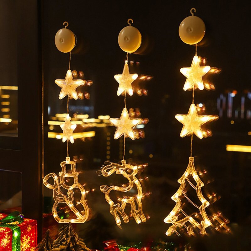 LED 요정 스트링 조명, 크리스마스 빨판 조명, 별 걸이식 램프 장식, 스트링 새해 선물, 크리스마스 트리, 크리스마스 장식
