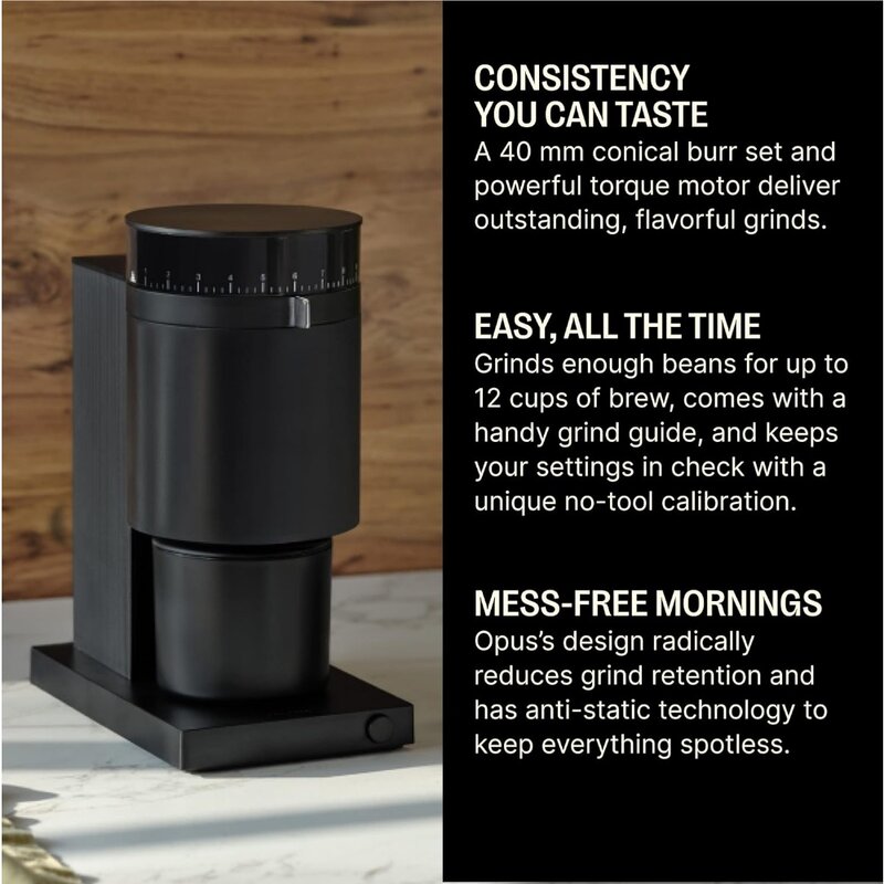 Fellow Opus Conical Burr Espresso Grinder - All Purpose Electric-with 41 Settings for Drip, French Press,& Cold Brew-Matte Black