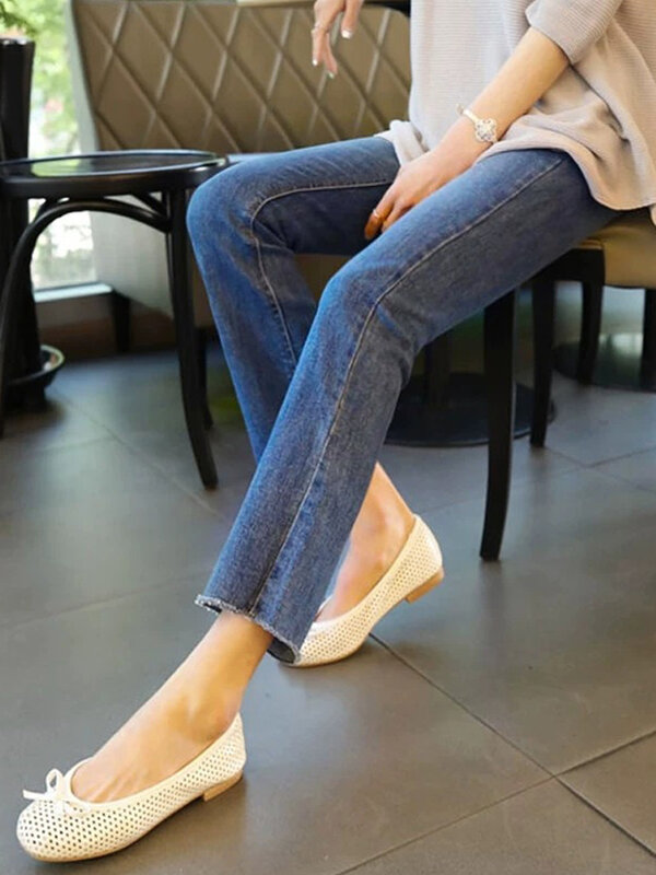 Jean en Denim pour femmes, Streetwear, coupe droite, slim, longueur cheville, pantalon extensible, mode coréenne y2k