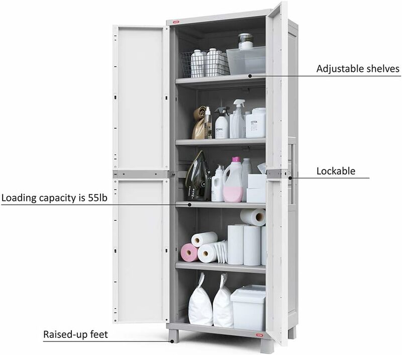 Шкаф для хранения с дверцами и полками для инструментов, домашняя организация, большой, белый и серый