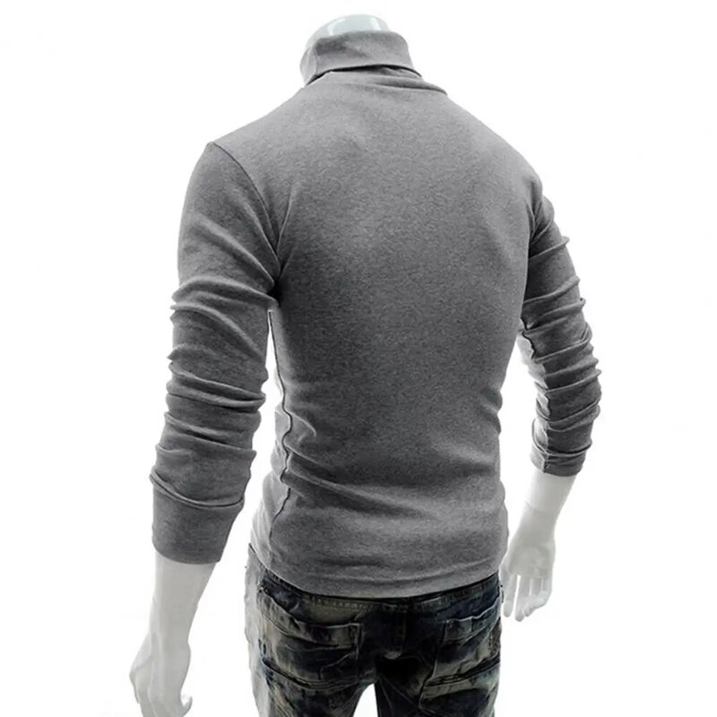 Solid Color Stretchy Knitted Shirt Long Sleeve Men Pullover Top Autumn Bottoming Shirt All-matched Elastic Pullovers Sweaters