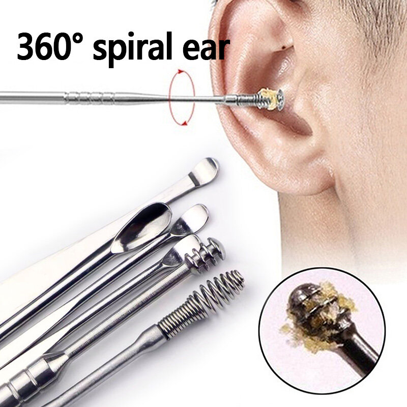 6 pz/set detergente per le orecchie strumenti per la rimozione del cerume in acciaio inossidabile Kit per la rimozione della cera per le orecchie Curette per cerume cucchiaio strumenti per la pulizia dell'orecchio