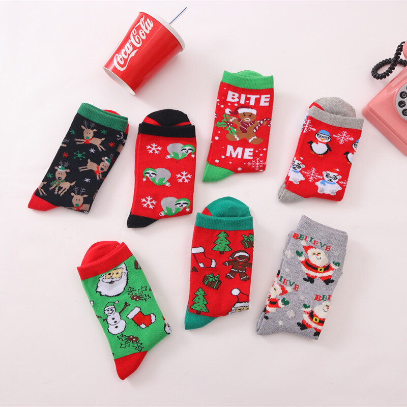 Носки рождественские для пожилых людей с изображением лося, новые милые хлопковые носки-трубы с изображением снеговика, красного цвета