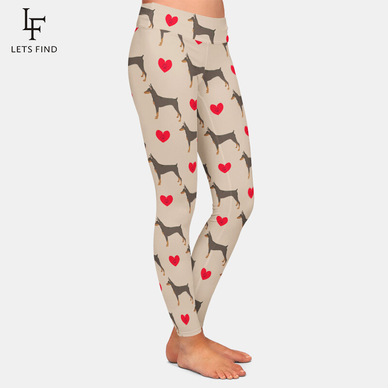 LETSFIND ใหม่3D การ์ตูนสุนัขพิมพ์ดิจิตอล Doberman Pinscher ผู้หญิงกางเกงแฟชั่นเอวออกกำลังกาย Leggings