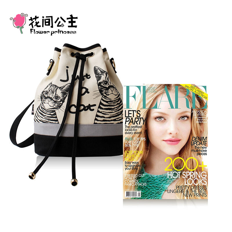 Bunga Putri tas wanita ransel 2024 tren tas ransel untuk wanita kanvas kucing bahu selempang ember gadis tas wanita