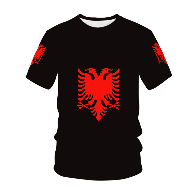 T-shirt à manches courtes pour hommes et femmes, motif de sensation nationale albanaise, haut d'été pour enfants, 3D, vente à chaud, nouveau