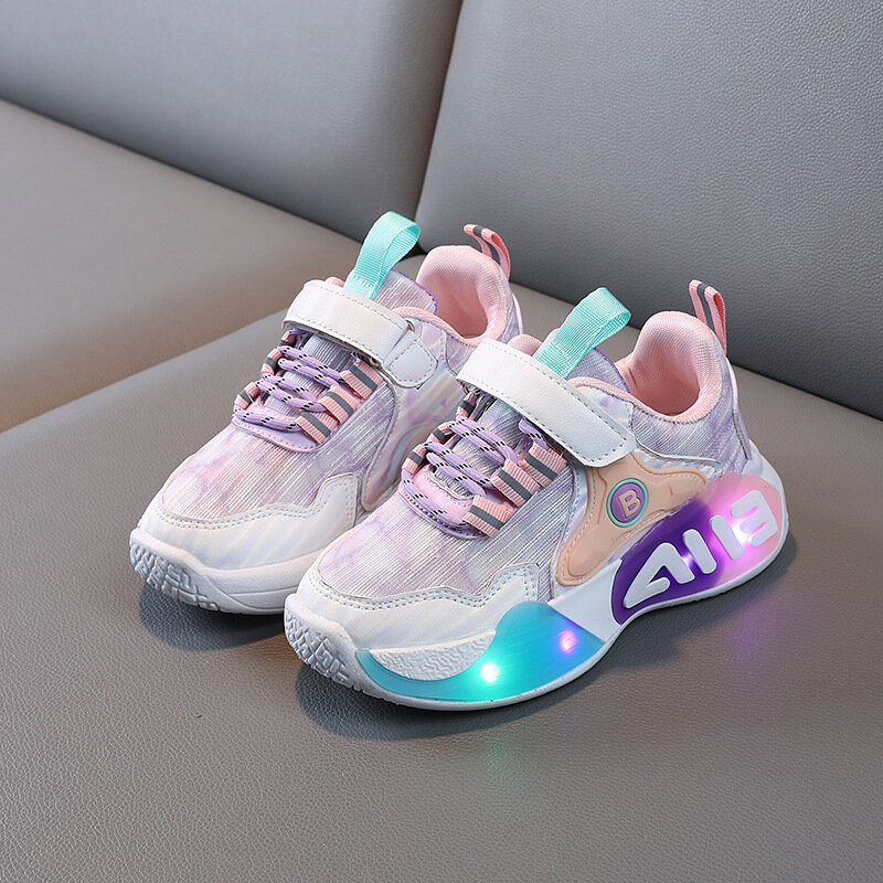 Children Luminous Breathable Mesh Sports Shoes Baby Boys Girls New Spring Glowing LED Sneakers Kids Casual Light Running Shoes