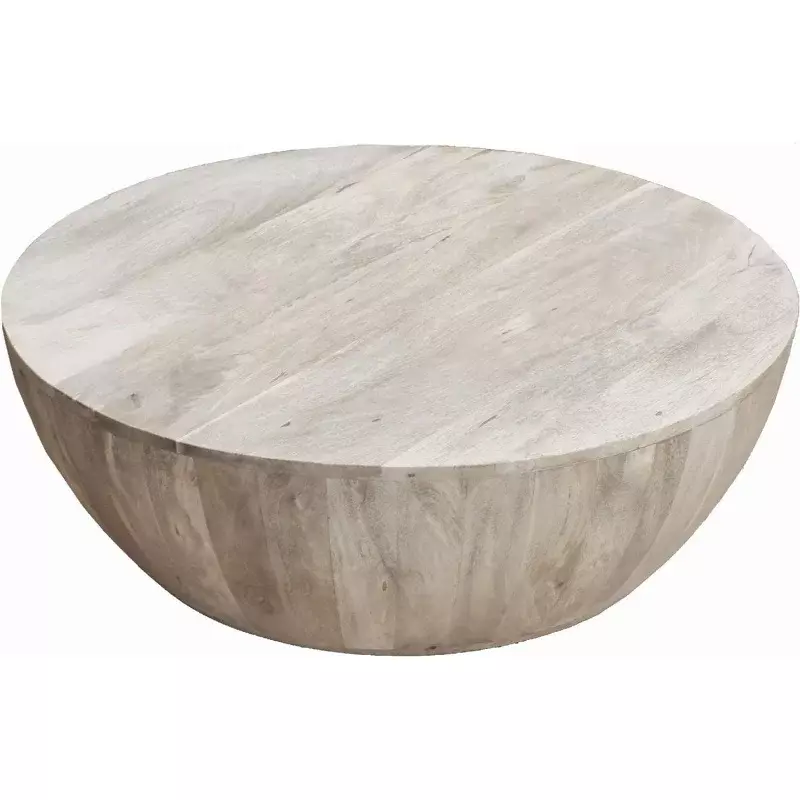 The Urban Port-Table basse ronde en bois de mangue, grains subtils, DistMurcia White, recommandé, 12 po