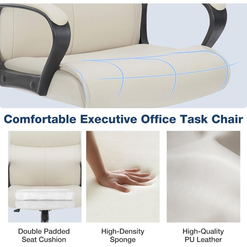 OLIXIS-PU Cadeira de couro do escritório executivo com braços acolchoados, altura ajustável, giro de 360 graus, apoio lombar