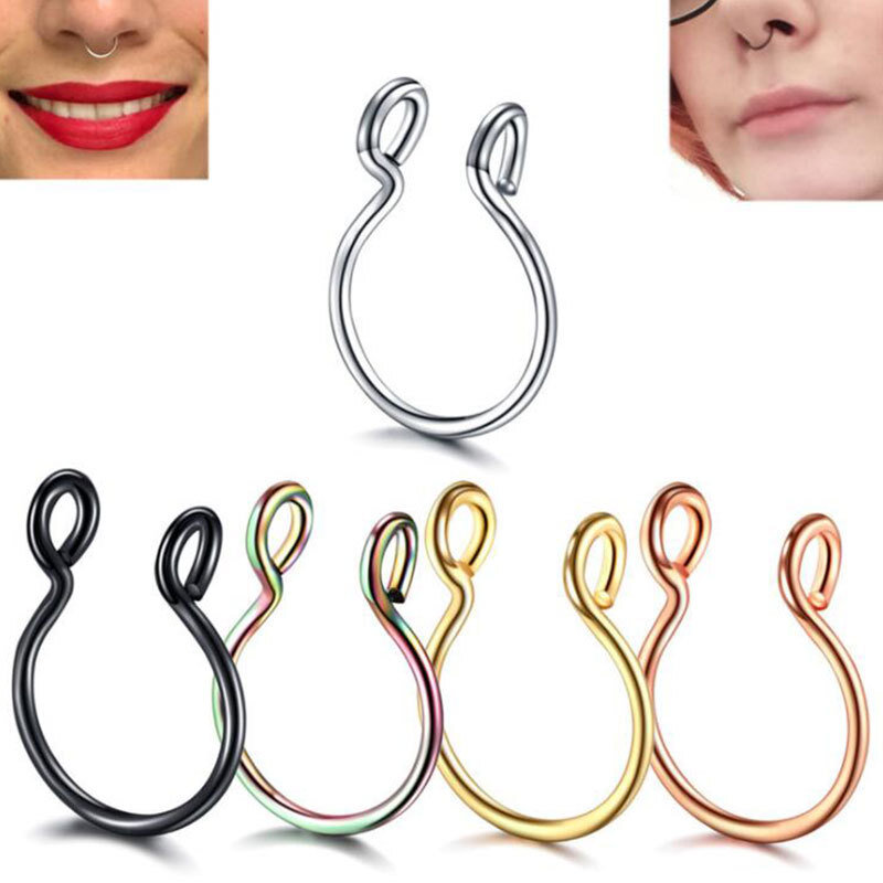 1/5pcs/set U Shape Nose Clip Fake Ring Septum No Piercing Lip Rings 3 Colors Stainless Steel Horseshoe Women Body Jewelry Gift