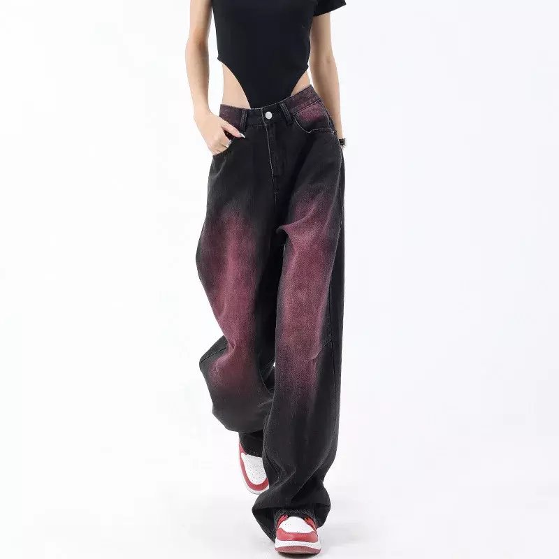 Pantalones vaqueros holgados con paneles para mujer, diseño creativo, informal, pierna ancha, ropa de calle Hipster Popular, Retro, Verano