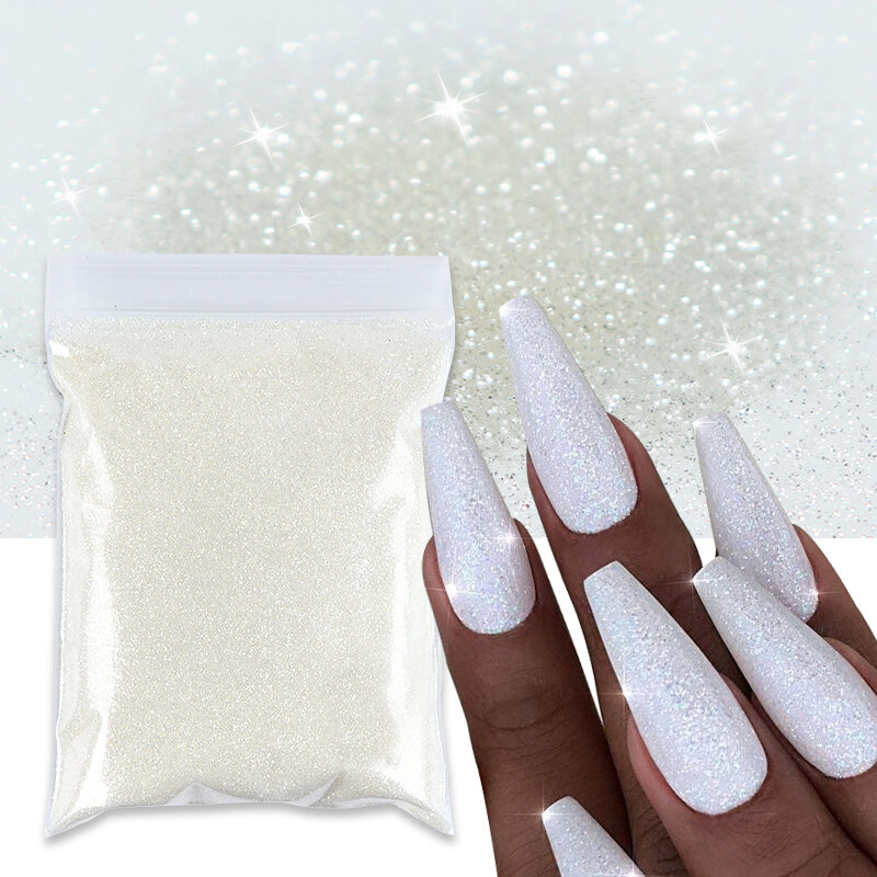 50g Sugar Glitter białe paznokcie proszek opalizujący Fluro luzem drobny Pigment pył żel do Manicure paznokci dekoracje artystyczne 2023 akcesoria