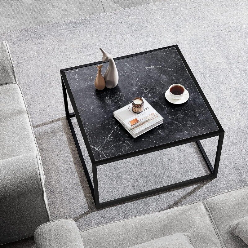 Black Coffee Table Small Square Coffee Tables Simple Modern Center Table for Living Room Home Office 27.6 * 27.6 * 15.7Inch