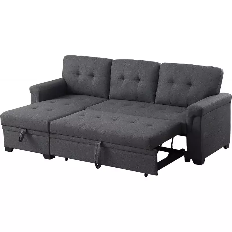 84'' L-Shape Convertible Sleeper Sectional Sofa with Storage Chaise and Tufted Cushions, 3 Person Linen Upholstered Reversible C