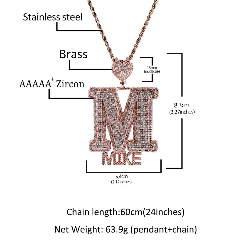 Uwin HURUF BESAR DENGAN liontin jaminan hati kustom jaminan Bold huruf Mini mikro Pave CZ kalung perhiasan