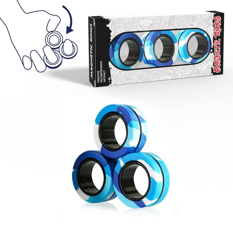 Yishidany 3Pcs Fidget Magnetische Ring Speelgoed Vingers Magneet Ringen Adhd Stress Magical Spinner Speelgoed Voor Volwassen Kinderen Angst