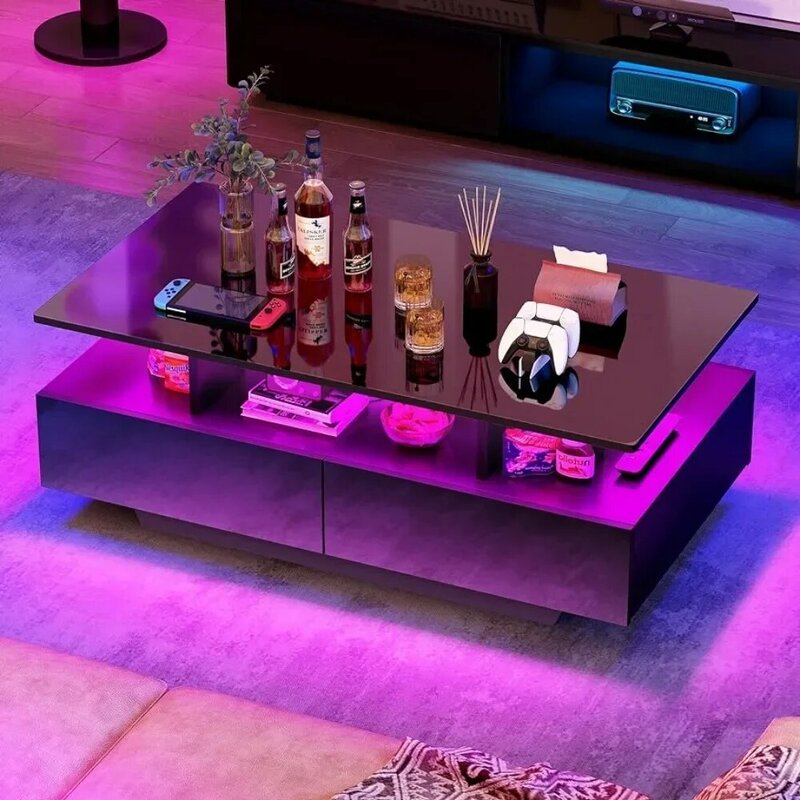 Stolik kawowy LED z stoły konferencyjne do przechowywania i krzesłami czarny Salon stołowy zestawy do jadalni meble do szafek nocnych