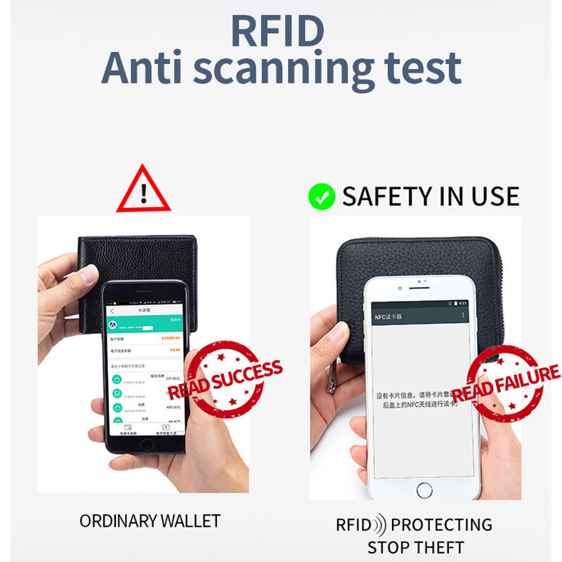 RFID Credit Card Holder Unisex Wallet Genuine Leather Waterproof Women Small Wallets with Money Clip Designer Cardholder Men