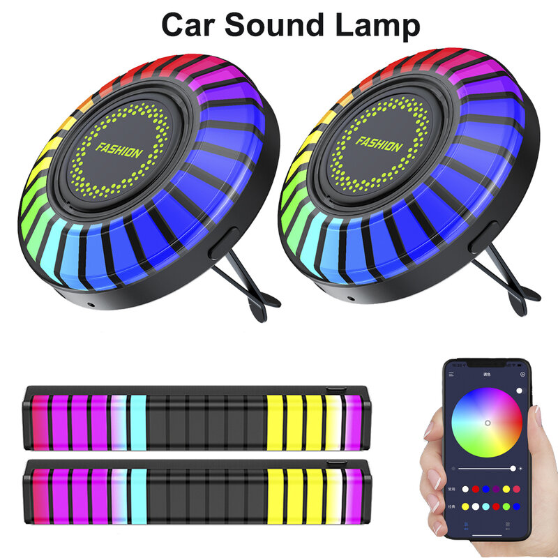 Ambientador de aire con lámpara de ritmo musical para coche, tira LED RGB, Control de sonido, ritmo de voz, luz de ambiente, opción de 256 colores, Control por aplicación