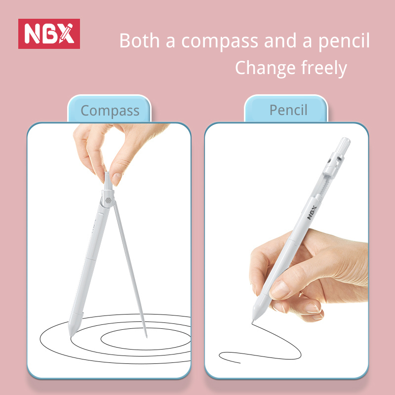 NBX Compass Pencil School Drawing Tool Ruler Eraser Set Professinal Math Geometry Compasses Kit Stationery Supplies 0.7mm Leads