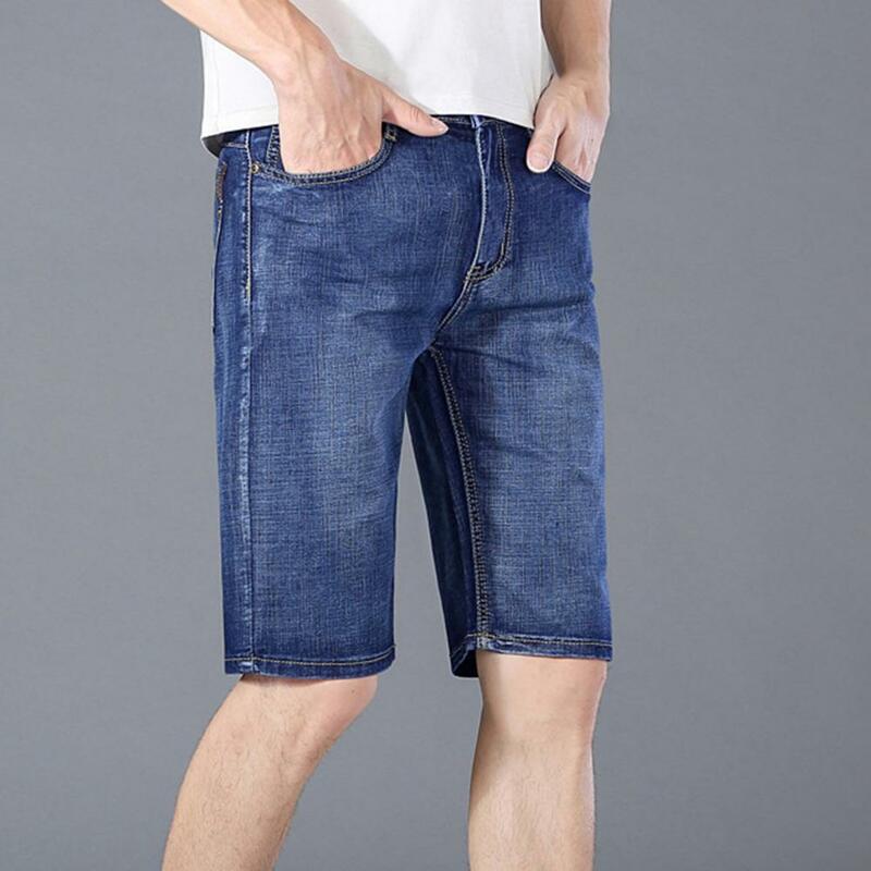 Men Denim Shorts Summer New Style Thin Section Elastic Force Slim Fit Short Jeans Male Brand Clothing Black Blue