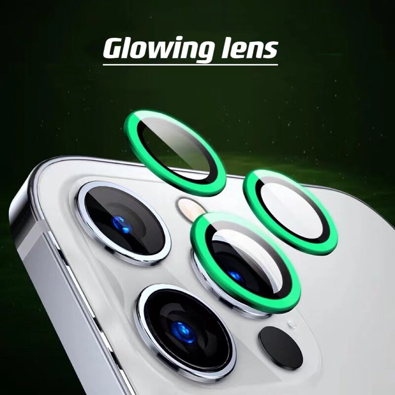 Świecąca osłona obiektywu aparatu do iPhone'a 14 Plus 13 15 Pro Max 12 Mini 14Pro 11Pro świecąca obudowa z hartowanego szkła