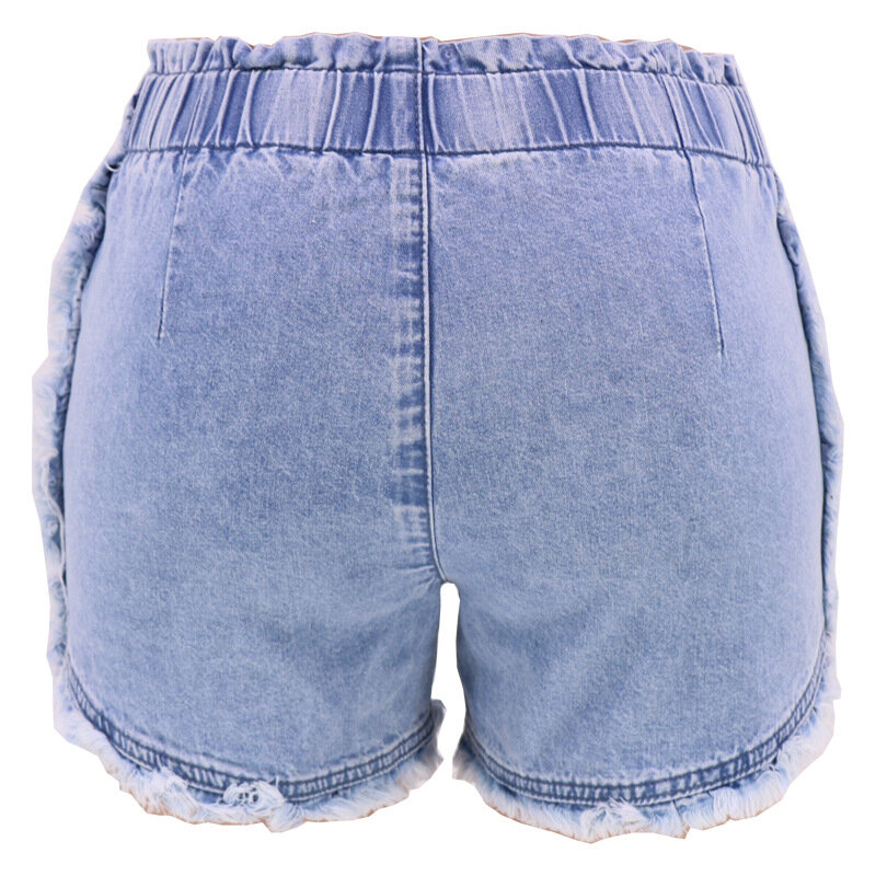 Celana pendek Denim wanita, bawahan tepi kasual warna polos baru musim panas 2023
