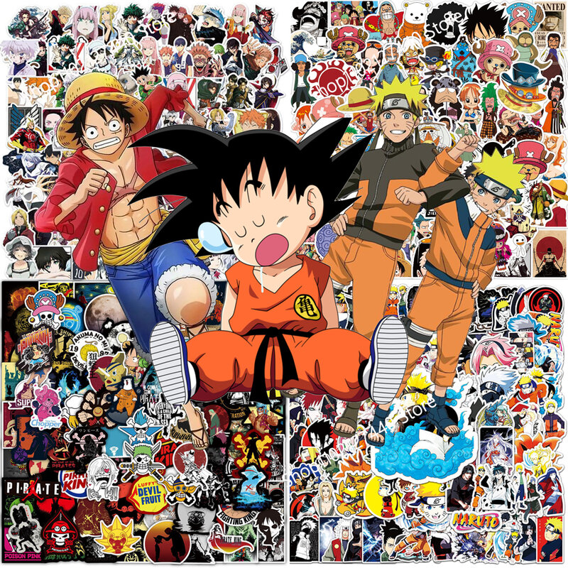 100pcs Cartoon One Piece Naruto Dragon Ball Mix Anime Stickers Decal Kids Toy DIY Laptop Phone Motorcycle Skateboard Car Sticker