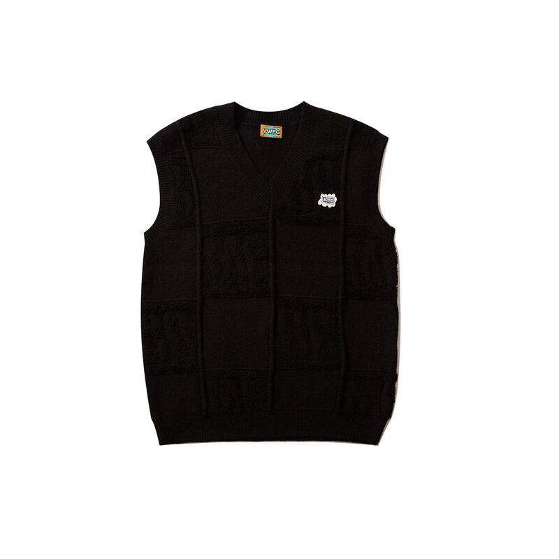 Autumn Jacquard V-neck Knitted Vest Checkerboard Sweater Men and Women Sleeveless Vest Couple Knitwear Hip Hop Streetwear