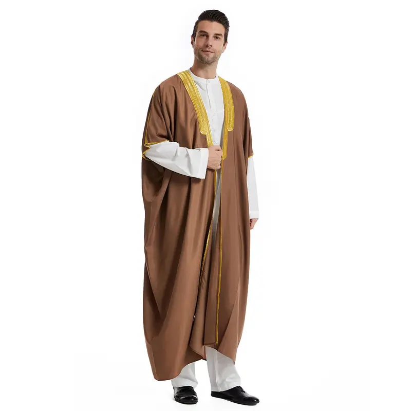 Uomini arabi musulmani Thobe Thawb caftano Eid Jubba Thobe Mens Cardigan Abaya abito lungo Ramadan Robe Saudi Arab Musulman caftano Dubai