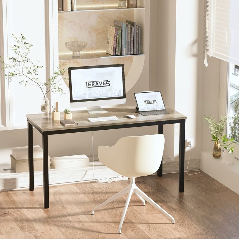Teraves 컴퓨터 책상, 식탁 사무실 책상, 홈 오피스용 견고한 쓰기 워크스테이션, 55.11 인치, 블랙 오크