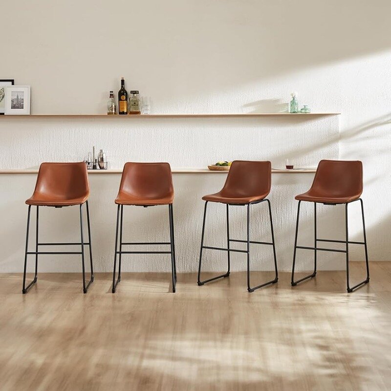 Counter Height Bar Stools Set of 4, Modern Counter Stool Faux Leather Barstools with Back, 30 inch Seat Height Island Stools