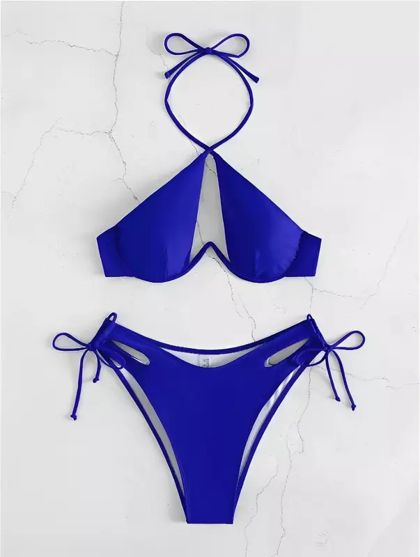 2024 einfache und vielseitige Bikini solide Badeanzug Frauen Neck holder Bade bekleidung weibliche Badegäste Bad Badeanzug Beach wear