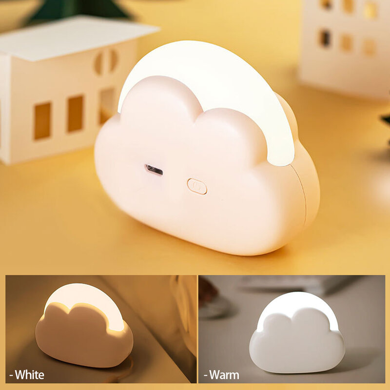 USB Rechargeable Cloud LED Night Lamp 1200mAh Kids Room Bedside Sleeping Night Light Birthday Gifts Home Desktop Decoration Lamp