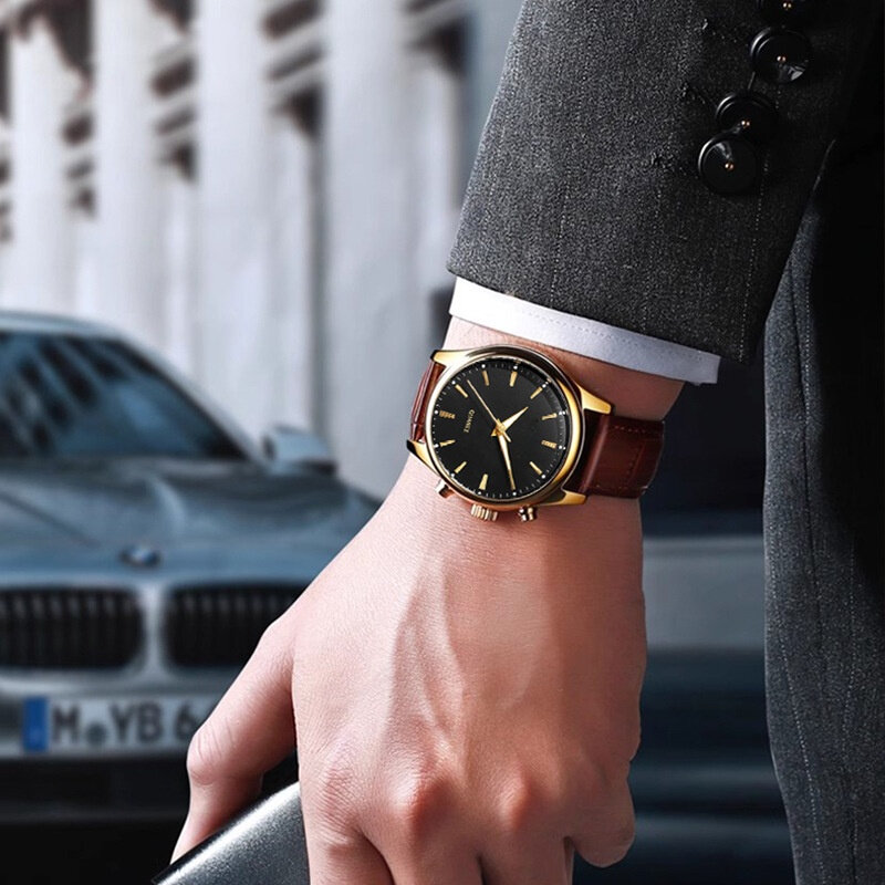 Nowy męski biznesowy zegarek kwarcowy pasek skórzany na co dzień zegarek na rękę bez pudełka