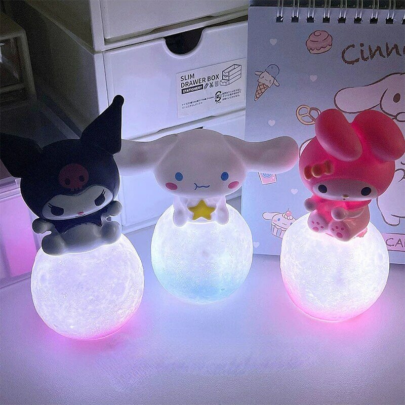 Kuromi-luz nocturna brillante para niños, lámpara de noche de dibujos animados, Kawaii, Cinnamoroll, Anime, melodía, regalo para niños