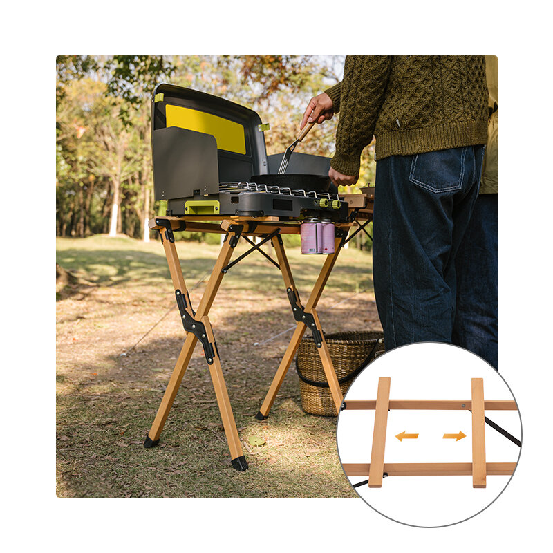 Naturehike Outdoor Kitchen Solid Wood Table Desktop Widening Portable Folding Table Camping BBQ Suitable For Double Stove Table