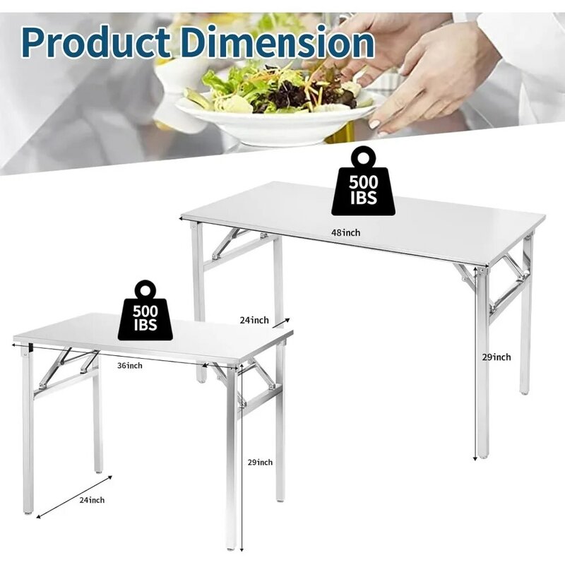 Mały składany stół ze stali nierdzewnej, przenośny stół do jadalni na pikniku obozowym Bez montażu Solidne małe biurko składane (36" x 24")