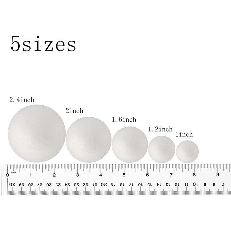 50 Pack Craft Foam Balls, 5 Sizes(1-2.4 Inches) White Polystyrene Smooth Round Ball DIY Craft for Easter Supplies School Project