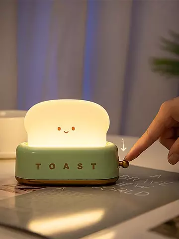 Adorable USB Rechargeable Timer LED Night Lamp Cute Toaster Night Light Adjustable Brightness Bedroom Bedside Sleep Lamp Birthd