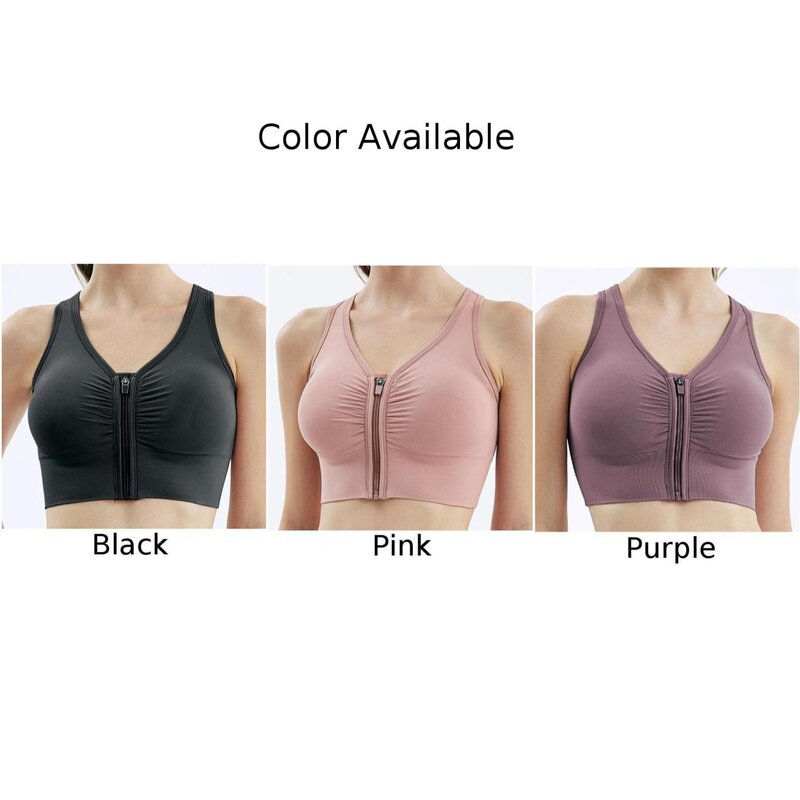 Sexy Women's Yoga Underwear Bras Soft Front Zip Wireless Padded Push Shockproof Support Gym Top Sports Breathable Workout Bra