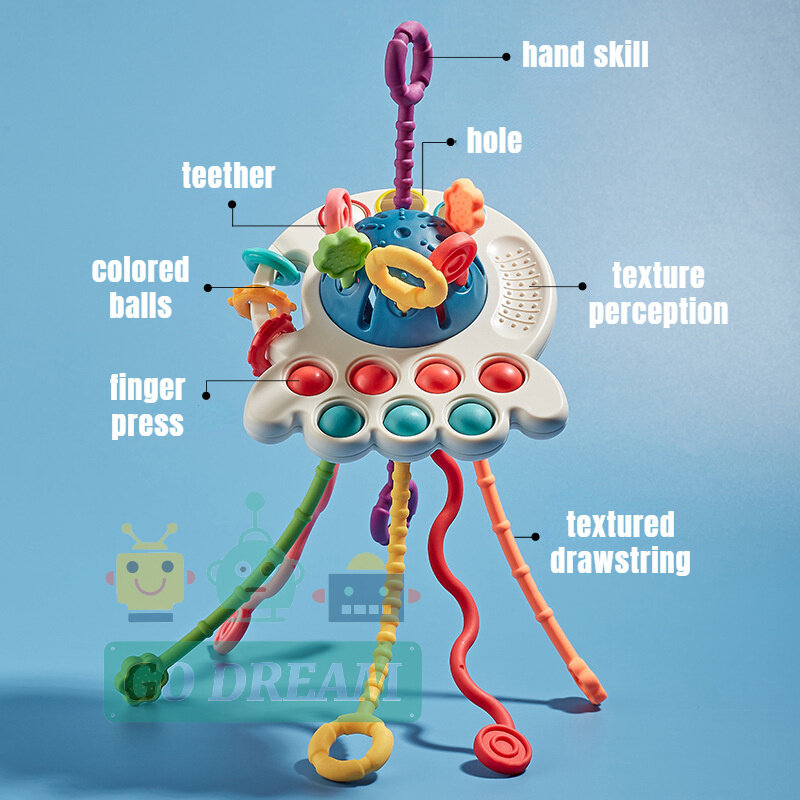 Baby Montessori Desenvolvimento Sensorial Brinquedos Educativos, Puxar Cordas, Dedo Grasp Training, Early Learning Toy, Dentição BPA Free, 1-3 Anos