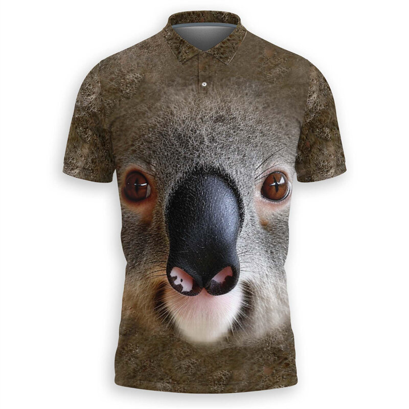 Camisas polo estampadas em 3D masculinas, urso coala fofo, roupas havaianas, manga curta, polo animal engraçado, tops de estimação da Austrália, moda