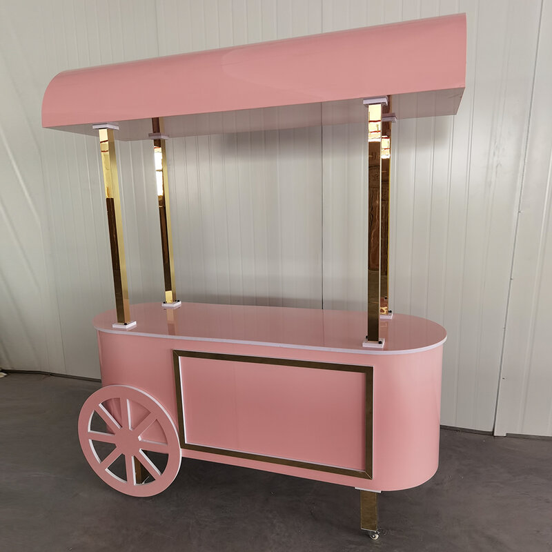 O mais recente estilo de design elegante acrílico verde carrinho de rolamento sobremesa expositor carrinhos de doces para festas