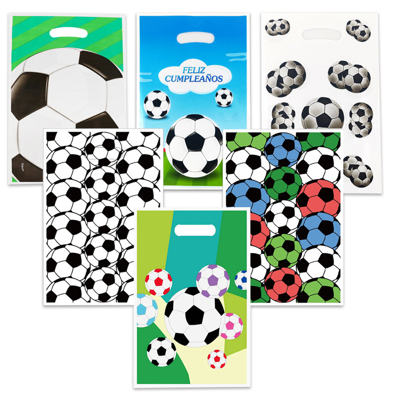 サッカーサッカーのテーマのキャンディーバッグ、子供のための幸せな誕生日パーティーギフト、サプライズデコレーション、ブラッドバッグ、男の子のお気に入り、ロットあたり10個