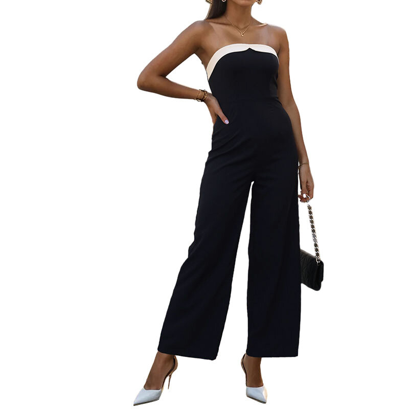 Summer Jumpsuit Women 2024 New Style Stitched Tube Top Sleeveless Wide Leg Jumpsuit Sexy Outfit Women